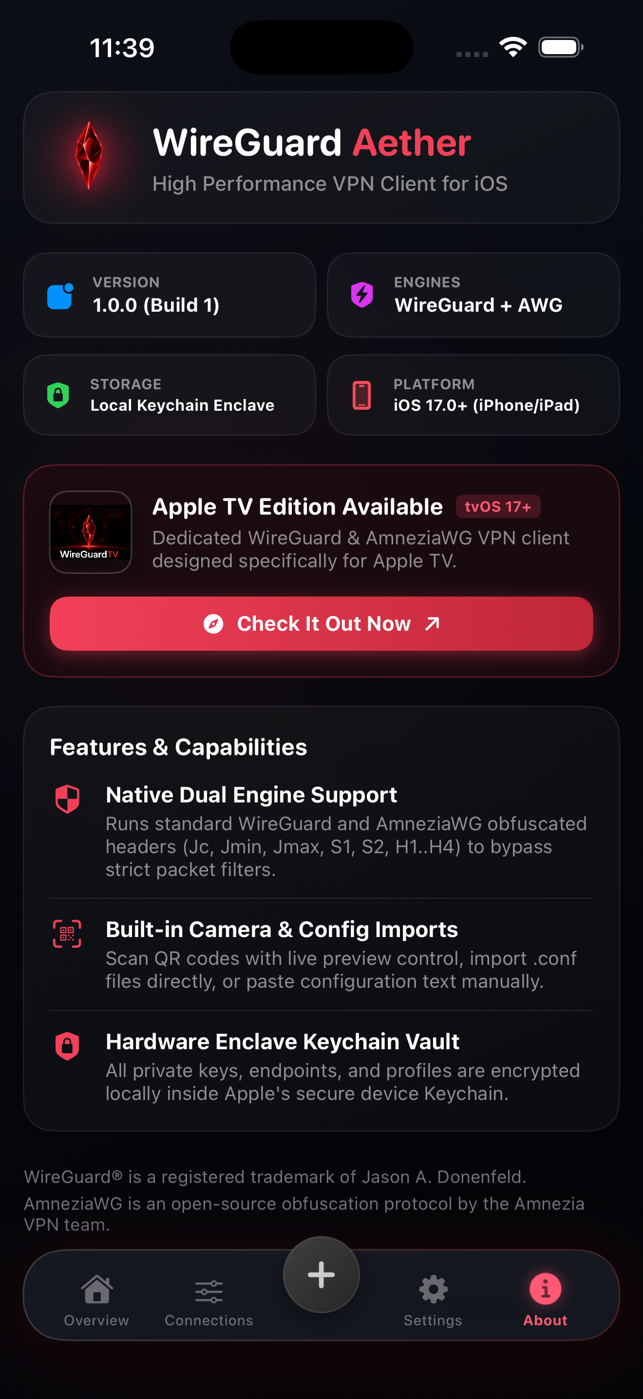 iOS About & Diagnostics